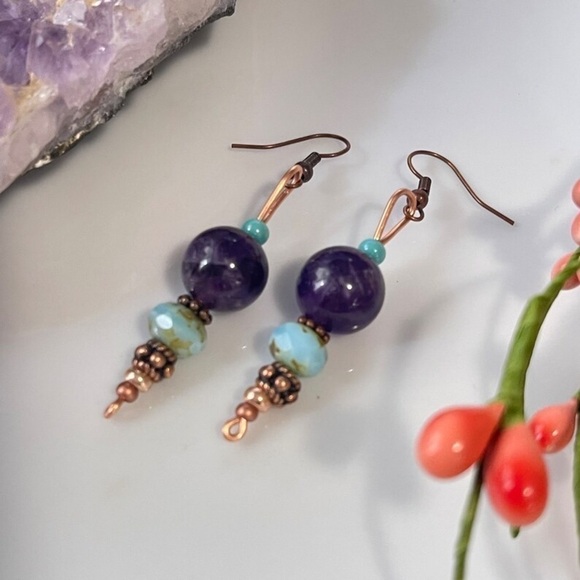 Handmade Amethyst and Copper Earrings - Picture 5 of 5
